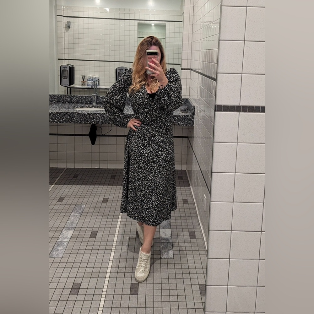 Elegant Black Floral wrap Dress Monki